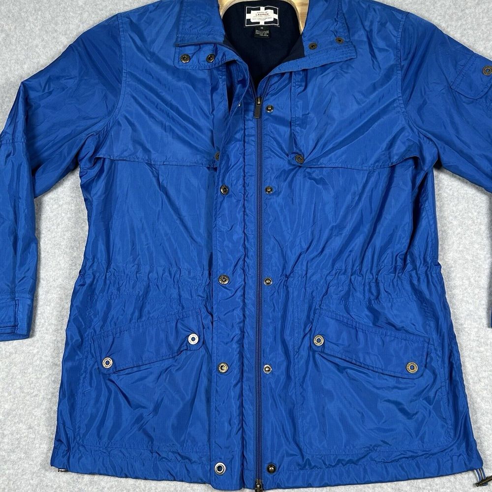 Ralph Lauren Naval Supply Company Womens M Rain Jacket Blue Lightweight Zip Snap